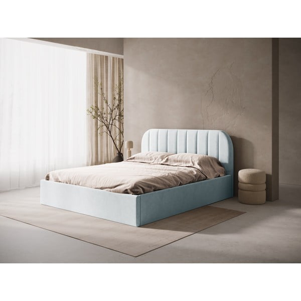 Светлосиво двойно легло 140x200 cm тапицирано с място за съхранение/без табла с включена подматрачна рамка Susan – Micadoni -image-1