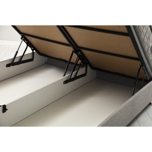 Светлосиво тапицирано двойно легло  с място за съхранение с включена подматрачна рамка 160x200 cm Vitalia – Kalune Design-image-1