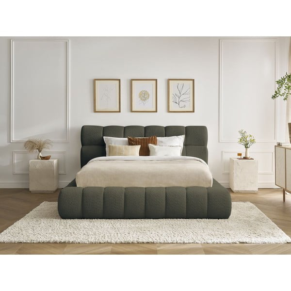 Зелено двойно тапицирано легло с място за съхранение с включена подматрачна рамка 160x200 cm Mont Blanc – Bobochic Paris-image-1