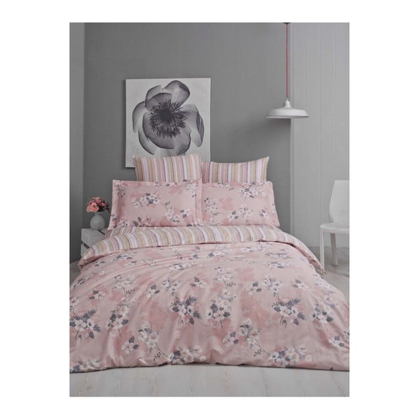 Спално бельо с памучен сатен чаршаф за двойно легло Sahra, 160 x 220 cm - Unknown