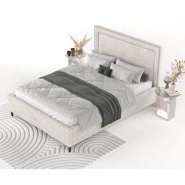 Кремаво тапицирано двойно легло с място за съхранение с включена подматрачна рамка 180x200 cm Baleine – Maison de Rêve-image-3