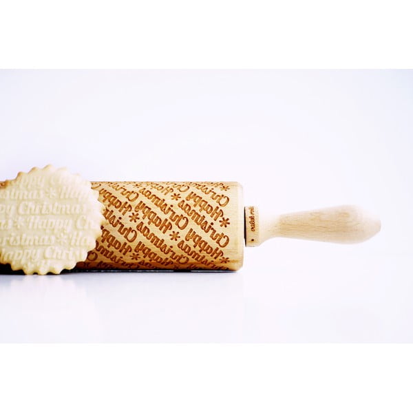 Дървен коледен релефен валяк за тесто с Happy Christmas - Valek-image-2