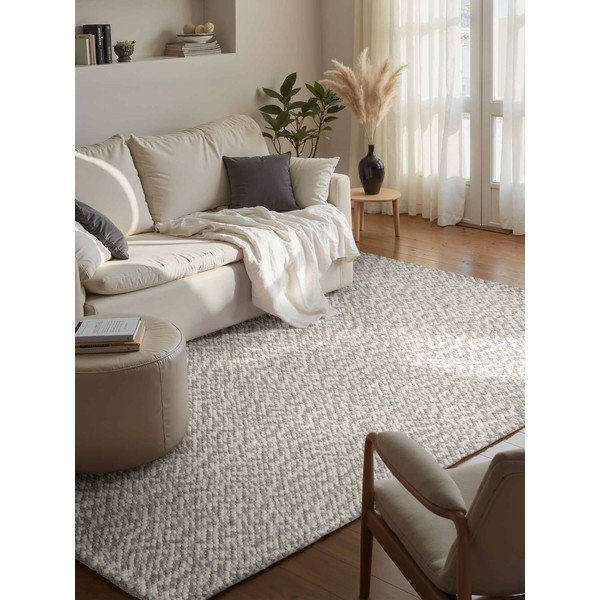 Светлосив/кремав ръчно изработен вълнен килим 140x200 cm Lyon Beans – Elle Decoration-image-1