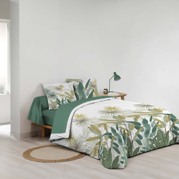 Бяло/зелено двойно удължено памучно спално бельо с включен долен чаршаф 6 части 240x220 cm Otika – douceur d'intérieur