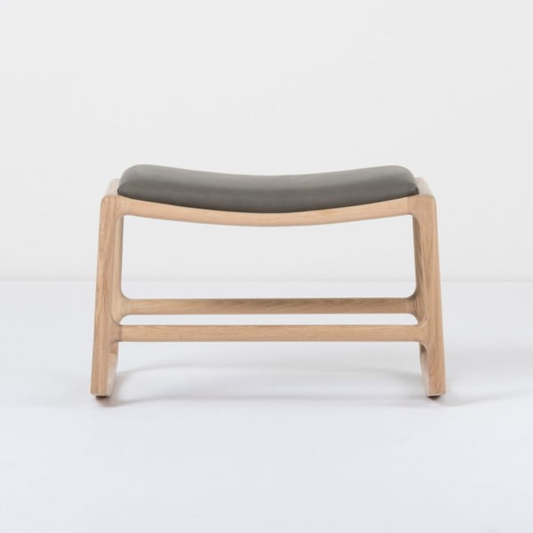 Отоман с масивна дъбова конструкция и детайли от сива биволска кожа Dedo - Gazzda