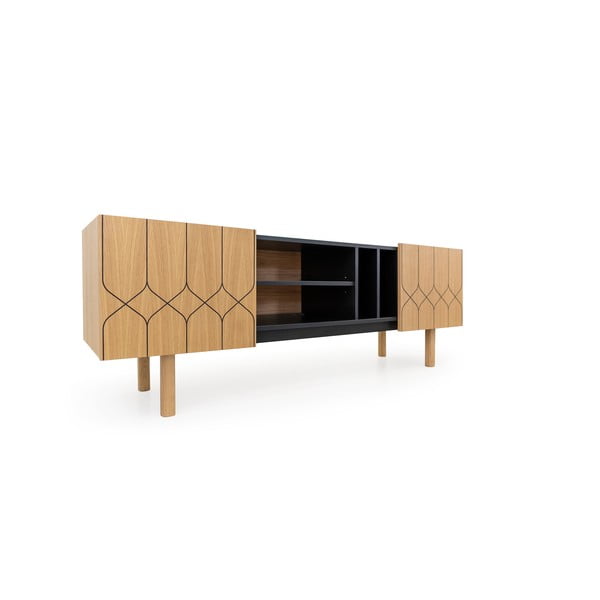 ТВ масичка от черен/естествен дъб 175x60 cm Porto - Woodman-image-3