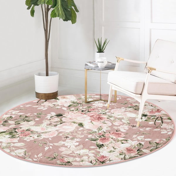 Светлорозов кръгъл килим подходящ за пране и за прахосмукачки роботи ø 120 cm Comfort – Mila Home-image-2