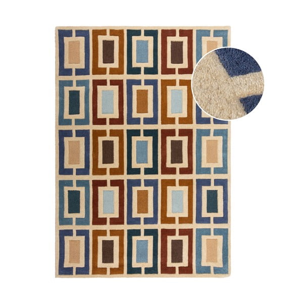 Ръчно изработен вълнен килим в син и оранжев цвят 200x290 cm Retro Blocks – Flair Rugs