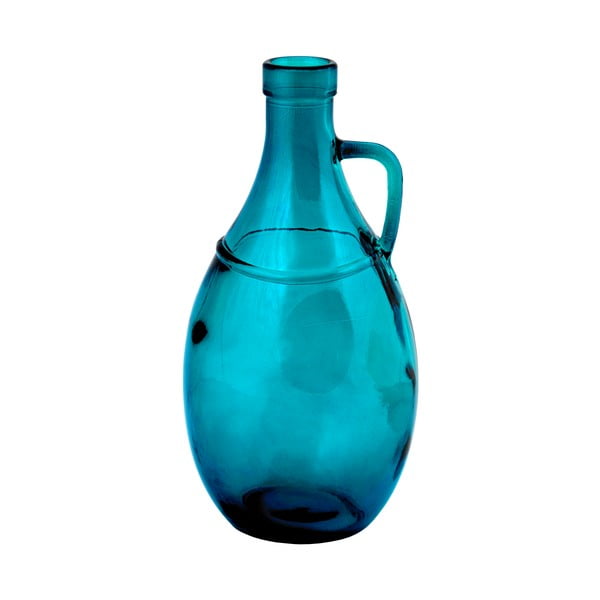 Ваза от тюркоазено синьо стъкло с дръжка от рециклирано стъкло, височина 26 cm - Ego Dekor