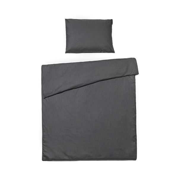 Антрацитно сиво спално бельо за единично легло от измит памук , 140 x 220 cm - Bonami Selection