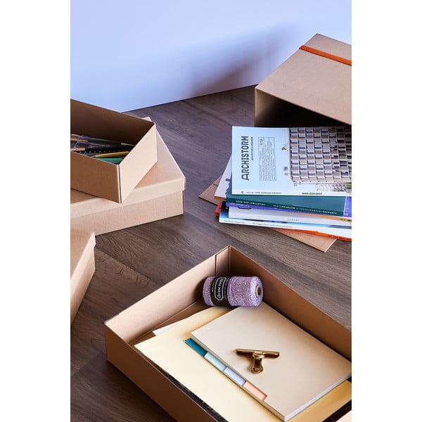 Картонени кутии за съхранение в комплект 3 бр. с капаци в естествен цввят 44x31x10 cm Storeit – Hübsch-image-3