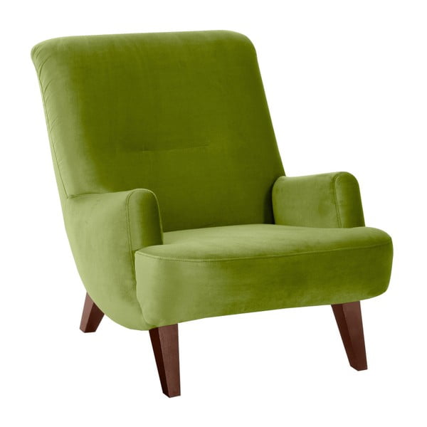 Зелен фотьойл с крака от кафяв велур Brandford - Max Winzer