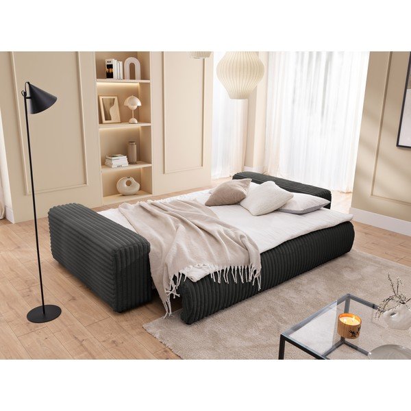 Тъмносив сгъваем/с място за съхранение диван от рипсено кадифе 260 cm Justin  – Ropez-image-4