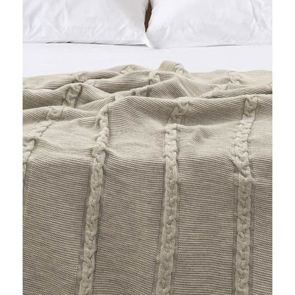 Бежова памучна покривка за двойно легло 200x220 cm Trenza - Oyo Concept