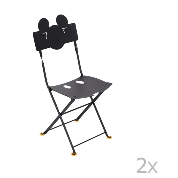 Комплект от 2 черни детски метални градински стола Bistro Mickey Junior - Fermob