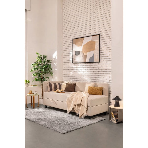 Бежово единично легло тапицирано с място за съхранение с включен матрак 120x200 cm Avela – Bonami Selection-image-1