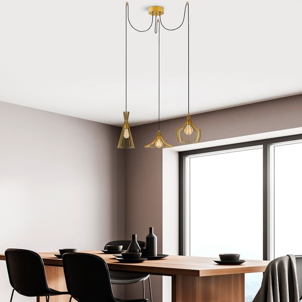 Висящо осветително тяло  в златист цвят с метален абажур Mezopotamya – Opviq lights-image-3