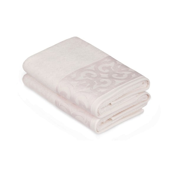Комплект от 2 бели памучни кърпи за ръце с кремав кант Grace, 50 x 90 cm Monaco - Soft Kiss