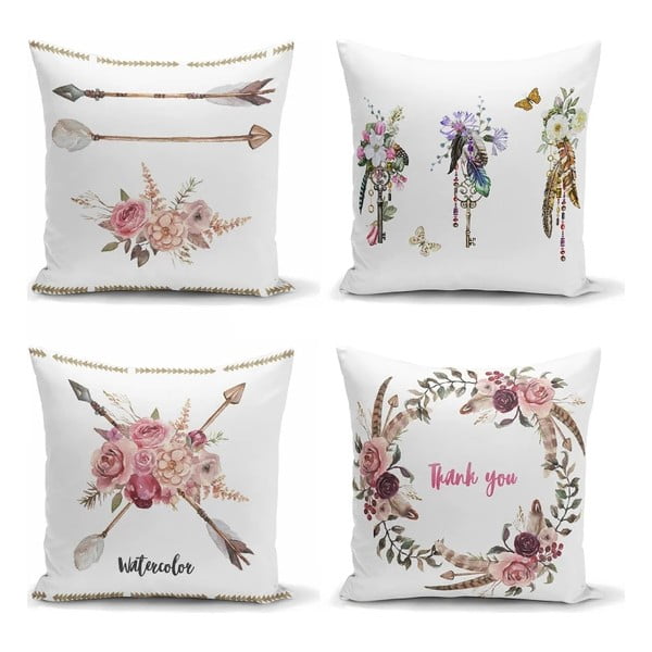 Комплект от 4 декоративни калъфки за възглавници Flower Key, 45 x 45 cm - Minimalist Cushion Covers
