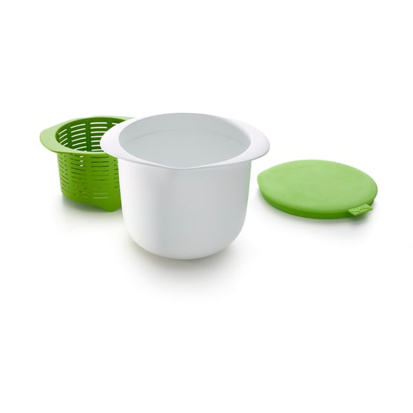 Бяло-зелена силиконова купа за приготвяне на домашно сирене - Lékué