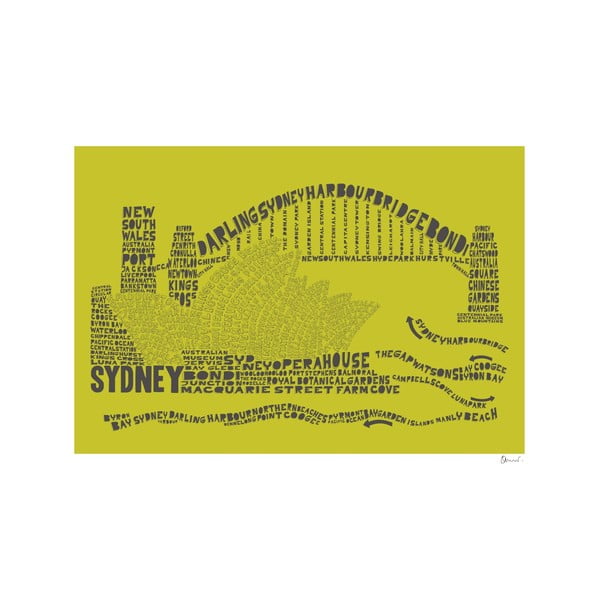 Plakát Sydney Green&Grey, 50x70 cm