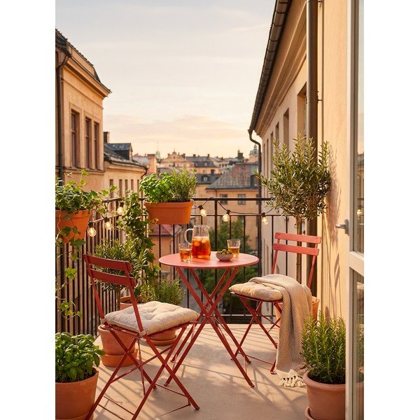 Теракотен стоманен градински комплект за хранене за 2 Austin – Bizzotto-image-1