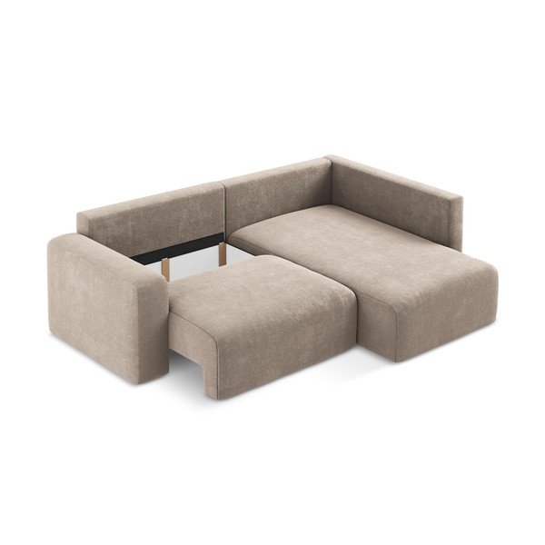 Бежов шенилов сгъваем/с място за съхранение ъглов диван (десен ъгъл/L форма) Kona – Makamii-image-4