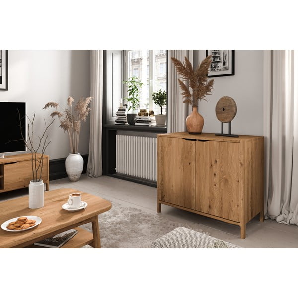 Шкафче от масивен дъб в естествен цвят 95x80 cm Twig – The Beds-image-1