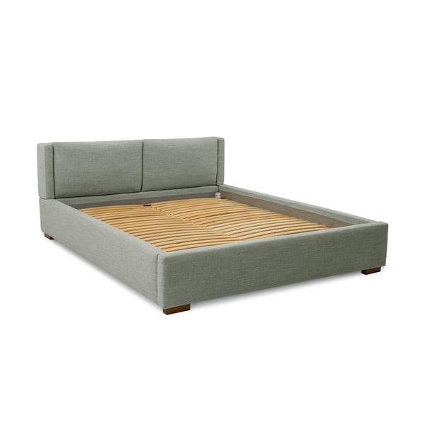Сиво тапицирано двойно легло с място за съхранение с включена подматрачна рамка 180x200 cm Dreamer – Scandic