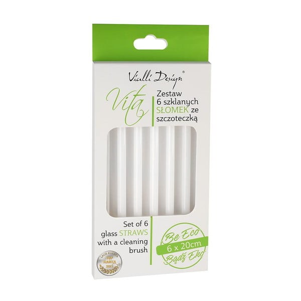 Комплект от 6 бели стъклени сламки за пиене с дължина 20 cm - Vialli Design-image-2