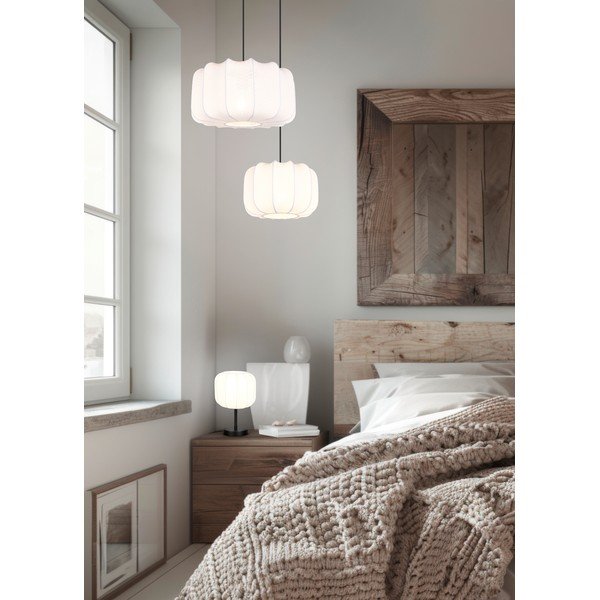 Бяло метално висящо осветително тяло с текстилен абажур ø 40 cm Madleine – Reality-image-1