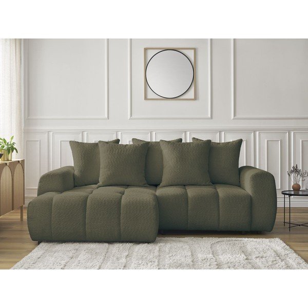 Сгъваем ъглов диван с място за съхранение от букле в цвят каки (ляв ъгъл) Roxelane – Bobochic Paris-image-1