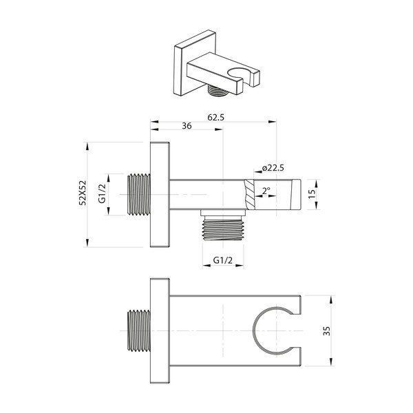 Месингова част за свързване към душ в лъскаво сребристо – Sapho-image-1