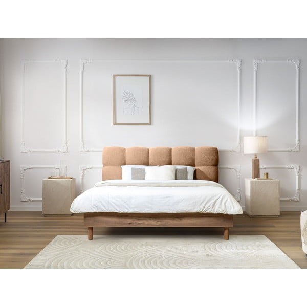 Светлорозово двойно тапицирано легло с включена подматрачна рамка 180x200 cm Kumo – Bobochic Paris-image-1