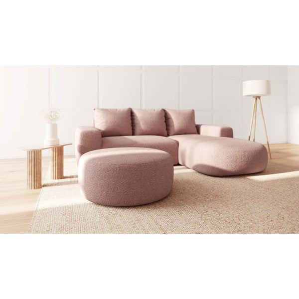 Светлорозова табуретка от плат букле Feiro - MESONICA-image-1