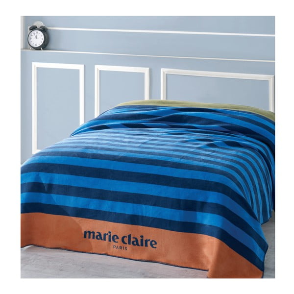 Modrá deka s černými pruhy z edice Marie Claire, 200 x 220 cm