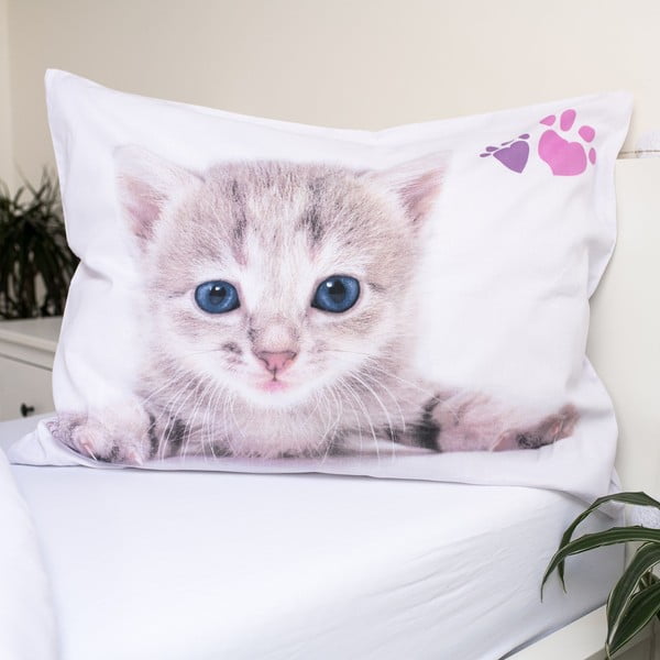 Бяло единично  памучно детско спално бельо 140x200 cm Kitten "Colour" – Jerry Fabrics-image-3