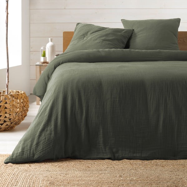 Удължено муселиново спално бельо за двойно легло в цвят каки 240x260 cm Angelia – douceur d'intérieur
