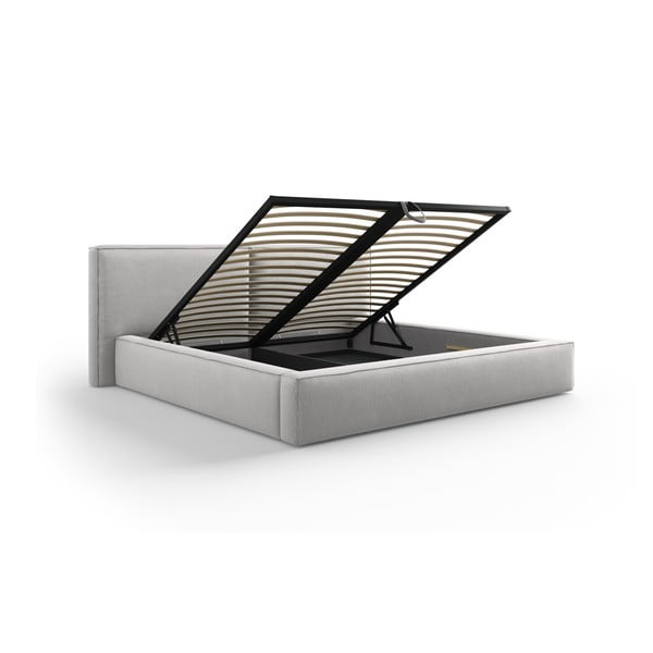 Светлосиво тапицирано двойно легло с място за съхранение и решетка 140x200 cm Arendal - Cosmopolitan Design-image-3