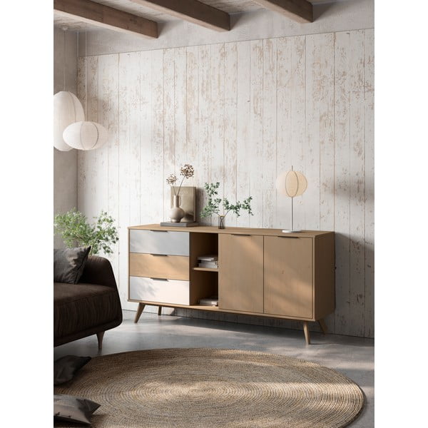 Нисък скрин от естествен дъб 165x81 cm Elfa - Marckeric-image-1