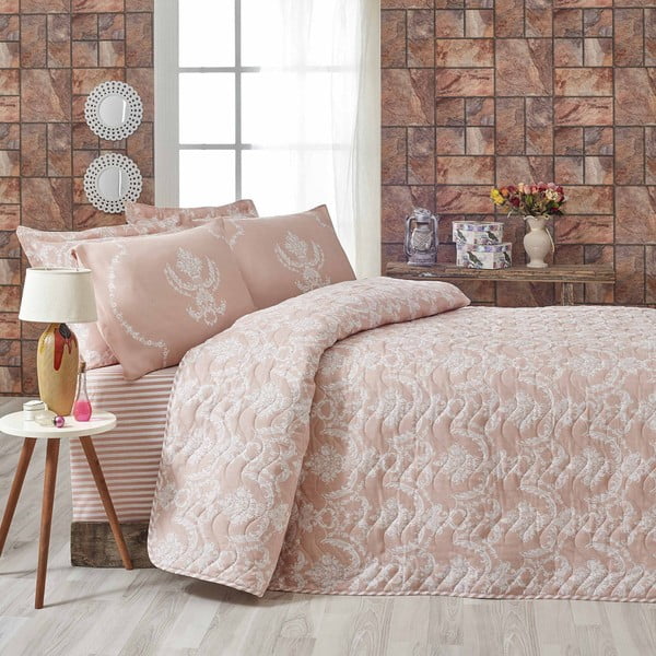 Розова покривка за двойно легло с калъфки за възглавници Livia, 200 x 220 cm Pure - Mijolnir