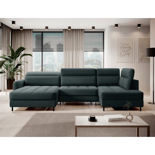 Зелен кадифен разтегателен ъглов диван с място за съхранение (десен ъгъл U форма) Berrto – ELTAP-image-1