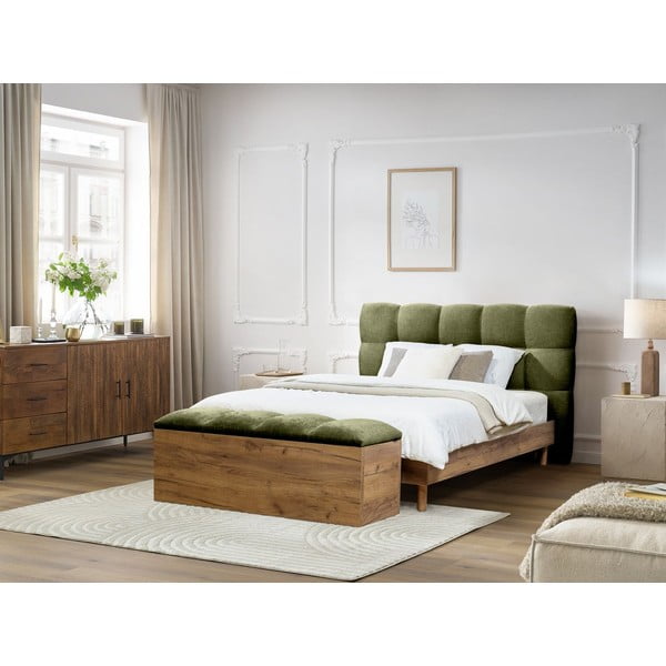 Зелено двойно тапицирано легло с включена подматрачна рамка 160x200 cm Kumo – Bobochic Paris-image-4