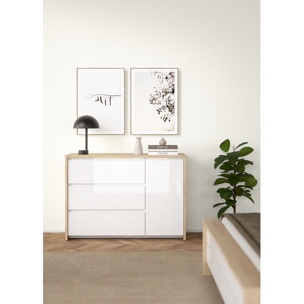 Скрин от дъбов декор в бял и естествен цвят 119x84x48 cm Next – Tvilum-image-1