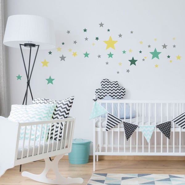 Комплект от 50 стикера за стена Звезди в зелено и жълто - Ambiance-image-1