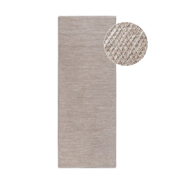 Бежова ръчно изработена пътека със смес от вълна 80x200 cm Pradesh Linen White – Elle Decoration