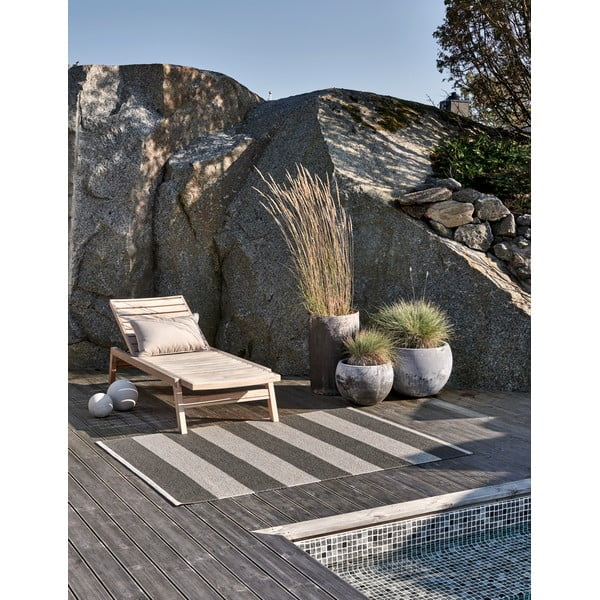 Антрацитна и кремава пътека за открито и закрито 70x225 cm Bob Charcoal Linen – Pappelina-image-1