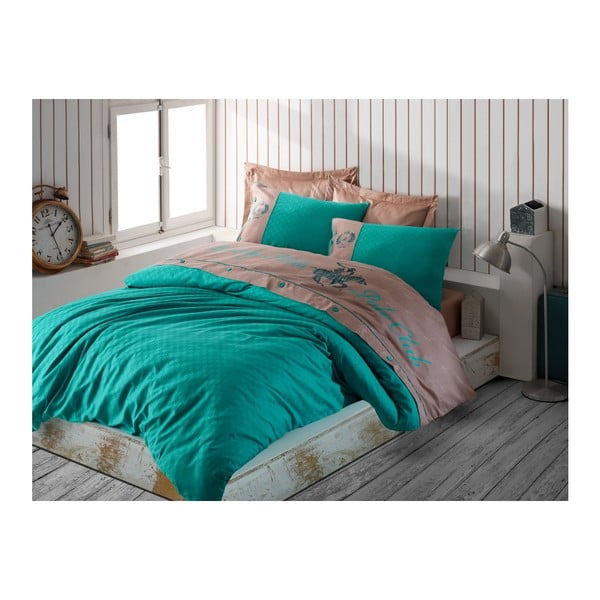 Спално бельо за двойно легло от памучен сатен Smaragd, 200 x 220 cm - Beverly Hills Polo Club