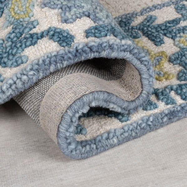 Ръчно изработен килим със смес от вълна в синьо и цвят слонова кост 200x290 cm Myla Floral Frame – Flair Rugs-image-3