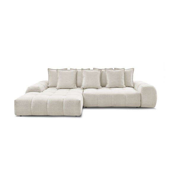 Бял шенилов сгъваем/с място за съхранение ъглов диван (ляв ъгъл) Everest – Bobochic Paris